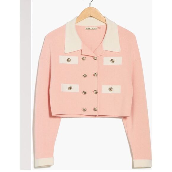 Alice + Olivia Verdell Wool-Blend Sweater Jacket Women's Pink size M NWT - Picture 3 of 8